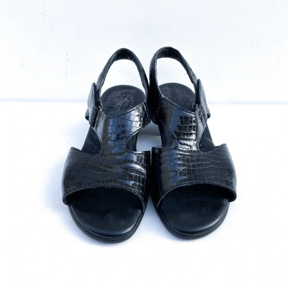 SAS Faux Snakeskin Black Leather Sandals - Picture 2 of 7